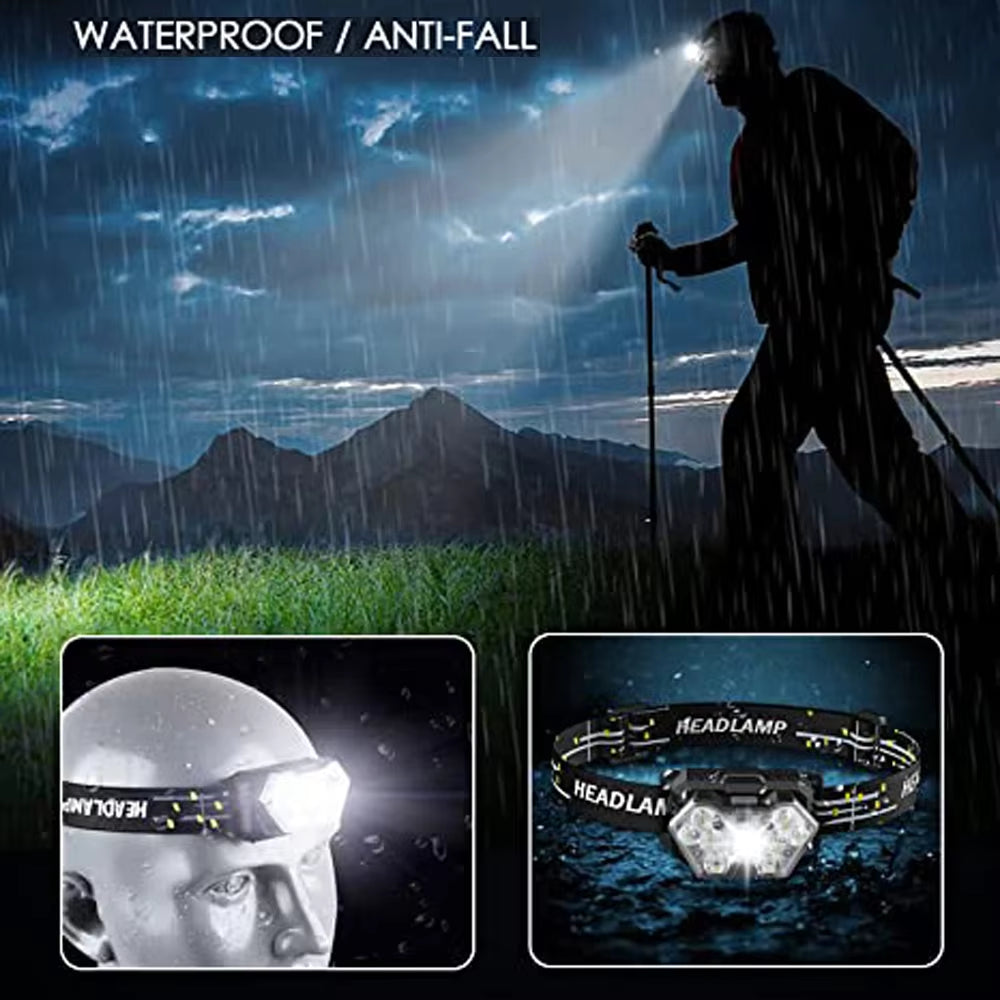 USB Rechargeable 9 LED Motion Sensor Headlamp - Portable Headlight for Fishing, Camping, and Outdoor Work