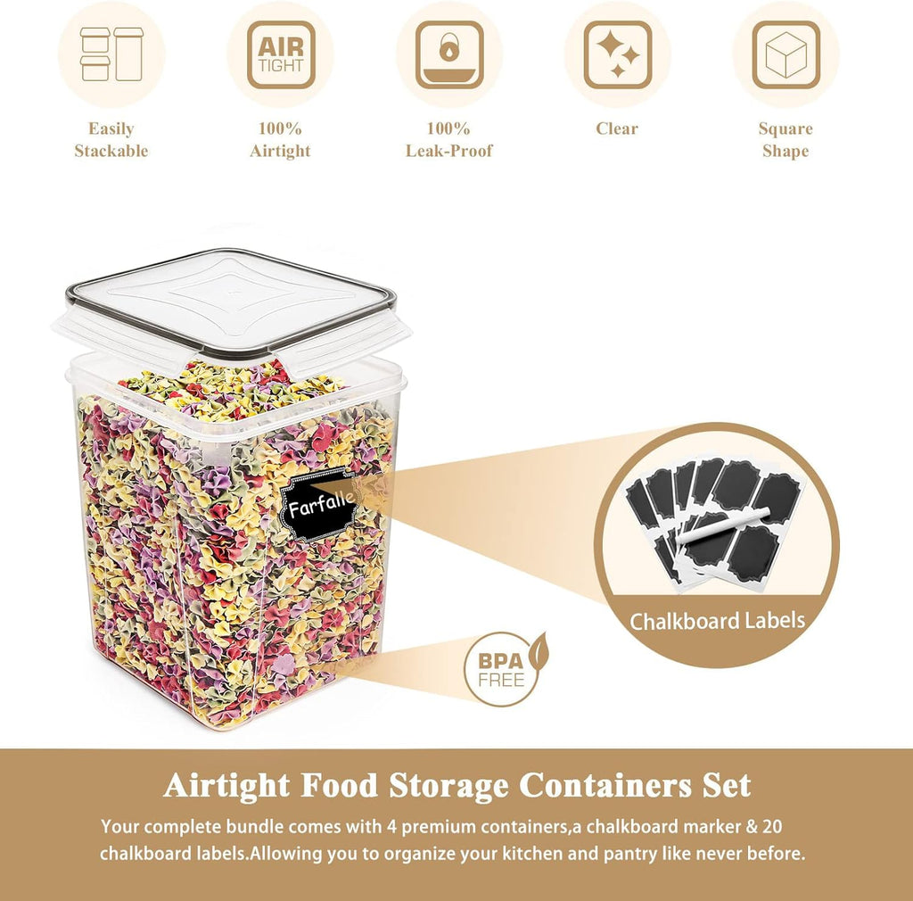 5.2L Flour Storage Containers - Set of 4, Black Food Storage Solutions