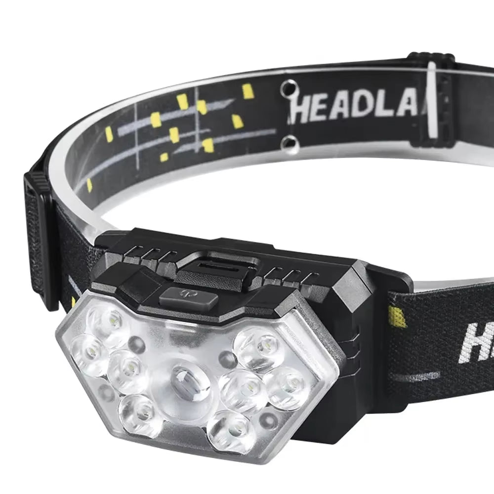 USB Rechargeable 9 LED Motion Sensor Headlamp - Portable Headlight for Fishing, Camping, and Outdoor Work