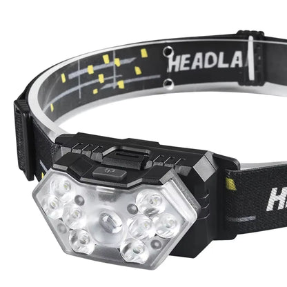 USB Rechargeable 9 LED Motion Sensor Headlamp - Portable Headlight for Fishing, Camping, and Outdoor Work