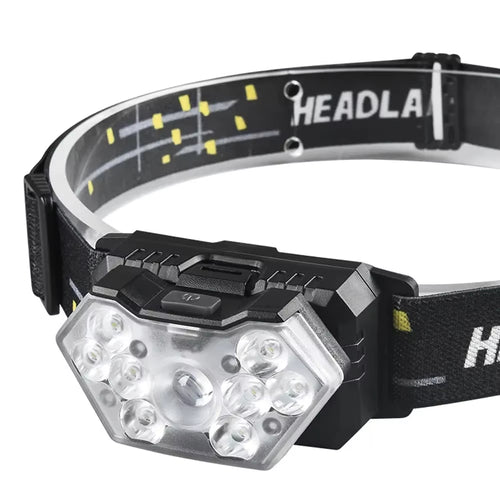 USB Rechargeable 9 LED Motion Sensor Headlamp - Portable Headlight for Fishing, Camping, and Outdoor Work