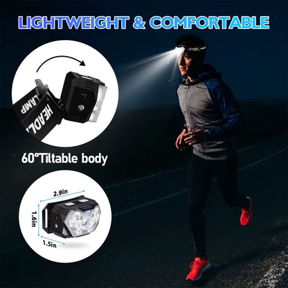 USB Rechargeable 9 LED Motion Sensor Headlamp - Portable Headlight for Fishing, Camping, and Outdoor Work