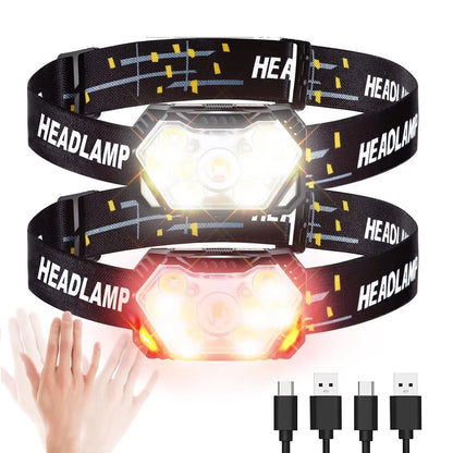 USB Rechargeable 9 LED Motion Sensor Headlamp - Portable Headlight for Fishing, Camping, and Outdoor Work