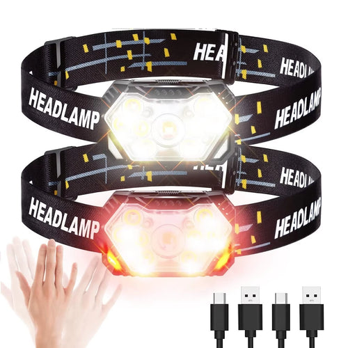 USB Rechargeable 9 LED Motion Sensor Headlamp - Portable Headlight for Fishing, Camping, and Outdoor Work