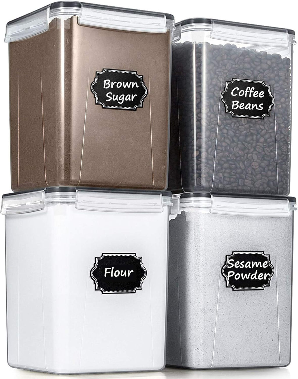 5.2L Flour Storage Containers - Set of 4, Black Food Storage Solutions