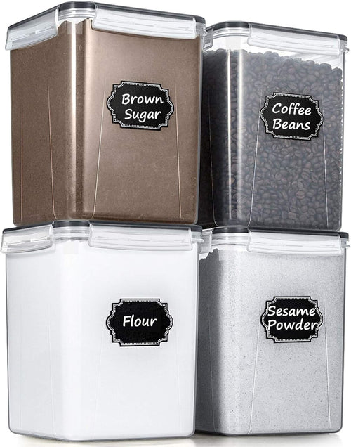 5.2L Flour Storage Containers - Set of 4, Black Food Storage Solutions