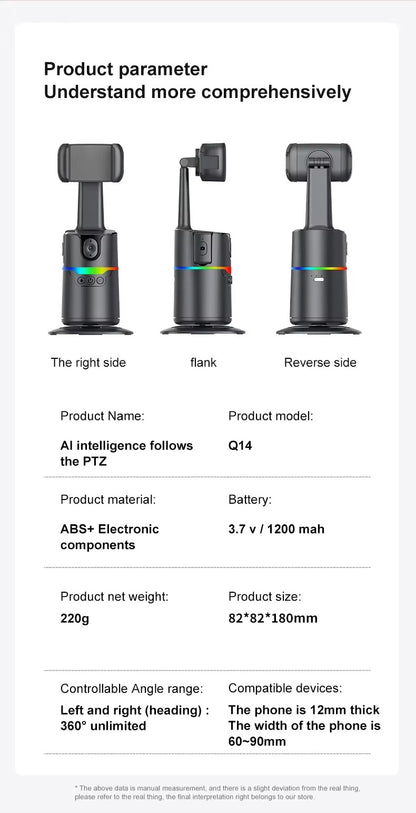 360° Rotation Smartphone Gimbal Stabilizer Face Tracker Selfie Stick Tripod with Remote and Gesture Control for Live Video Shoot