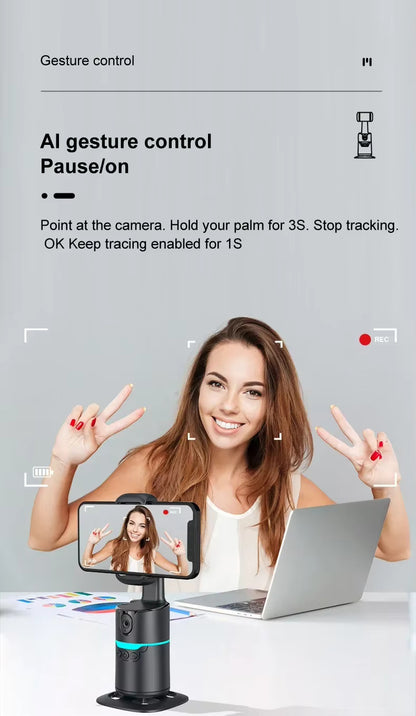 360° Rotation Smartphone Gimbal Stabilizer Face Tracker Selfie Stick Tripod with Remote and Gesture Control for Live Video Shoot