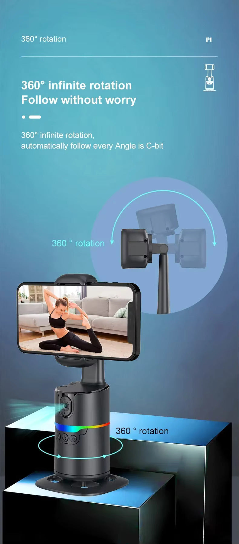 360° Rotation Smartphone Gimbal Stabilizer Face Tracker Selfie Stick Tripod with Remote and Gesture Control for Live Video Shoot