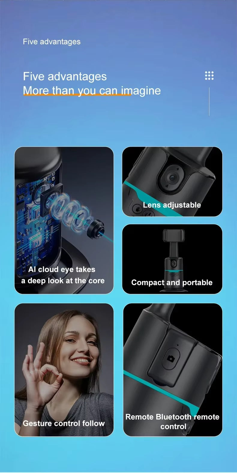 360° Rotation Smartphone Gimbal Stabilizer Face Tracker Selfie Stick Tripod with Remote and Gesture Control for Live Video Shoot