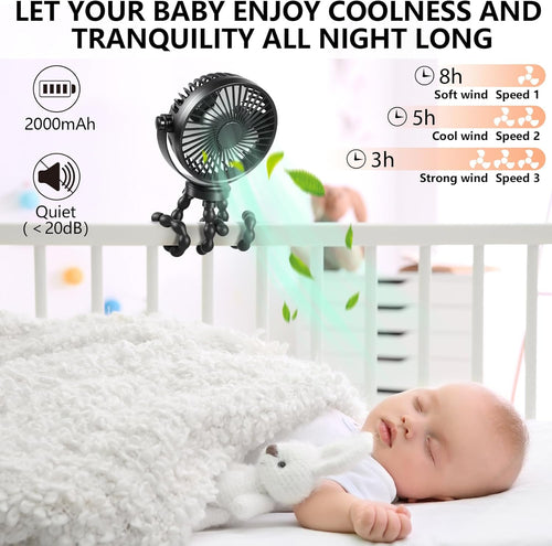 Portable Mini Handheld Fan for Personal Use - Versatile USB/Battery Powered Stroller, Car Seat, and Camping Fan with Flexible Tripod Clip (Black)