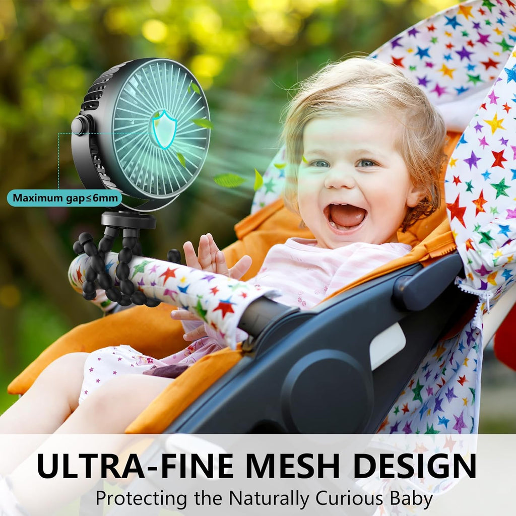 Portable Mini Handheld Fan for Personal Use - Versatile USB/Battery Powered Stroller, Car Seat, and Camping Fan with Flexible Tripod Clip (Black)