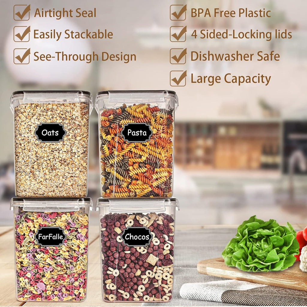 5.2L Flour Storage Containers - Set of 4, Black Food Storage Solutions