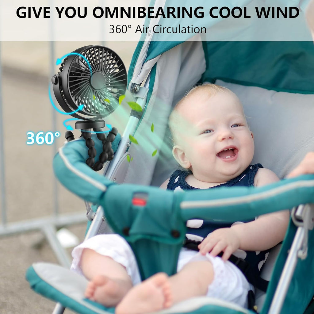Portable Mini Handheld Fan for Personal Use - Versatile USB/Battery Powered Stroller, Car Seat, and Camping Fan with Flexible Tripod Clip (Black)