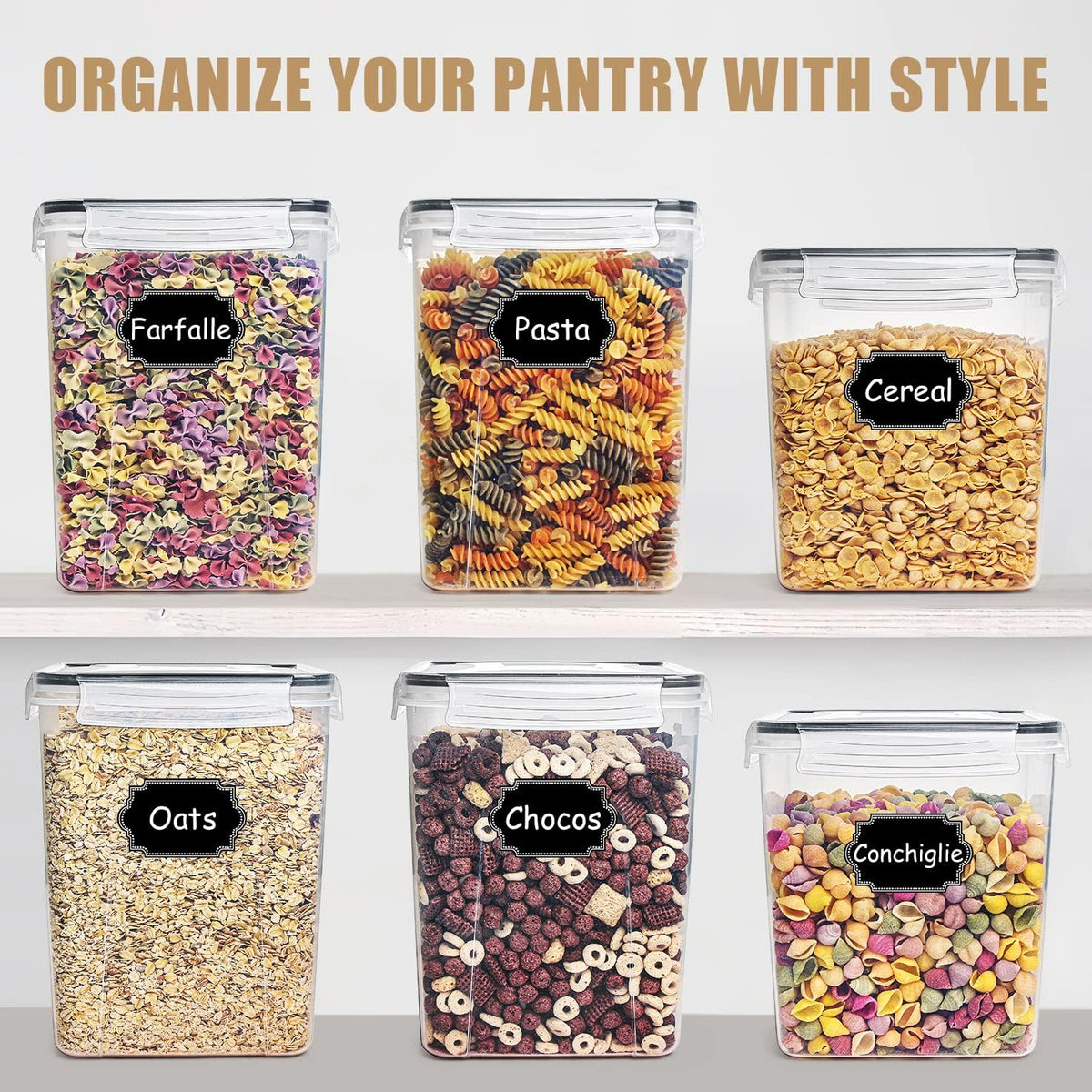 5.2L Flour Storage Containers - Set of 4, Black Food Storage Solutions